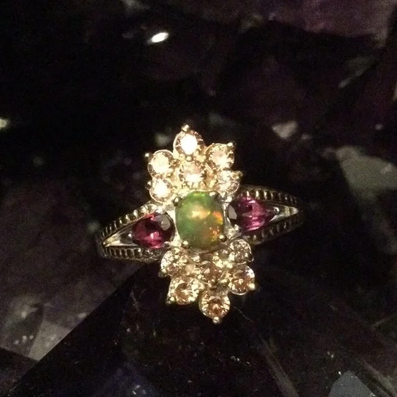 Genuine Fiery Opal & Garnet Ring